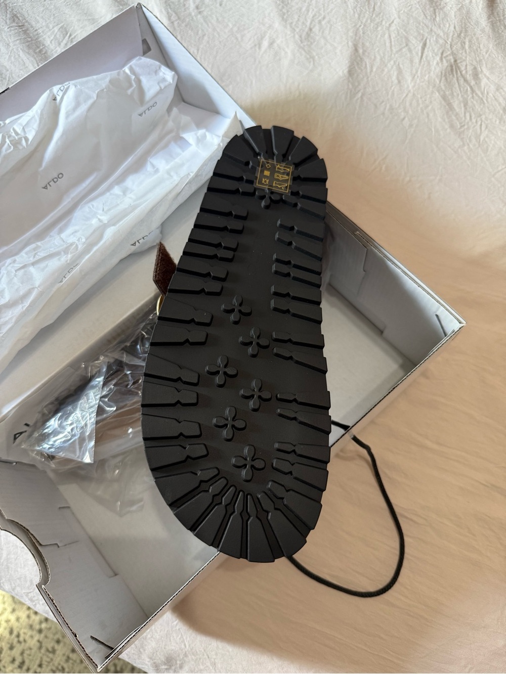 ALDO Brown Suede Slip-On Mule with Gold Buckle - Picture 2 of 3